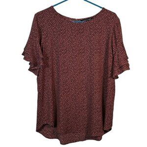 41 Hawthorn Pink Maroon Flowy Short Sleeves Blouse Size Med EUC #5898